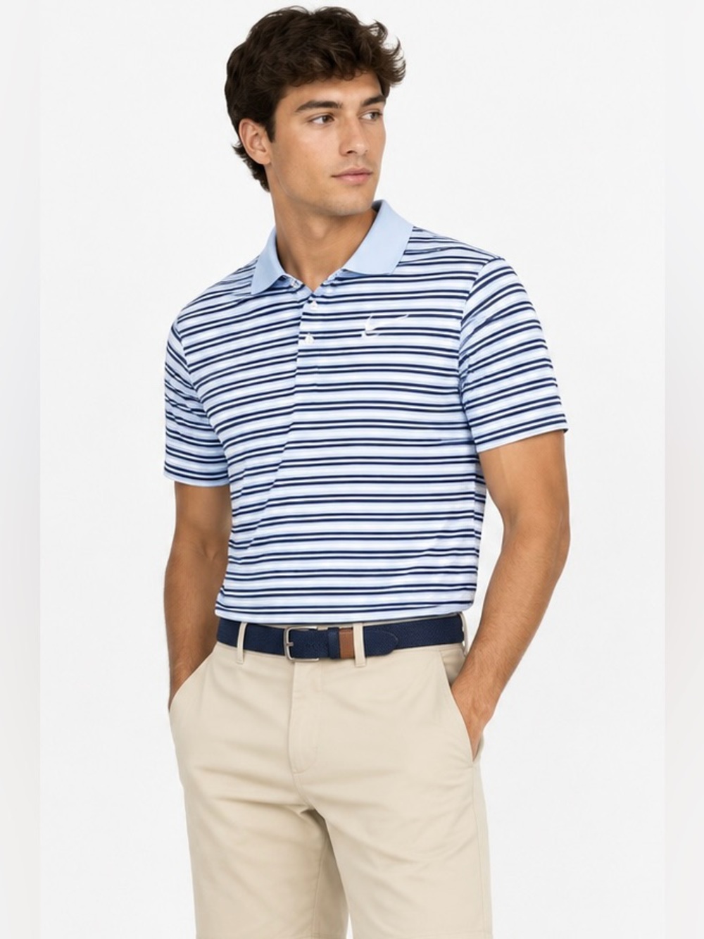 Nike Dri-FIT Striped Golf Polo Shirt Blue White Moisture Wicking Men’s S
CAPB005
